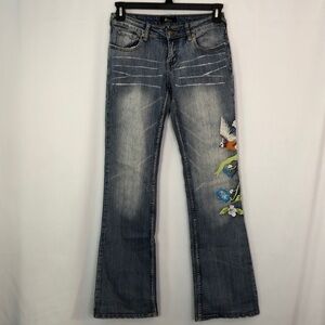 G Jeans Embroidered Embellished Bird Floral Flare Bootcut Denim Size 3